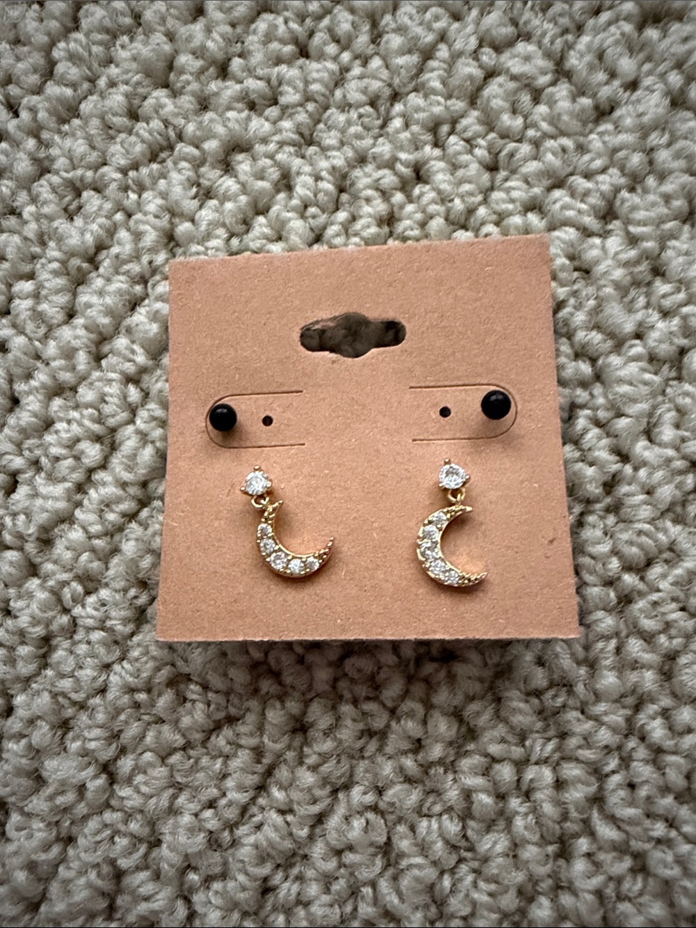 NEW Earrings Set Gold Crescent Moon Crystal Drop Earrings Black Studs NIB